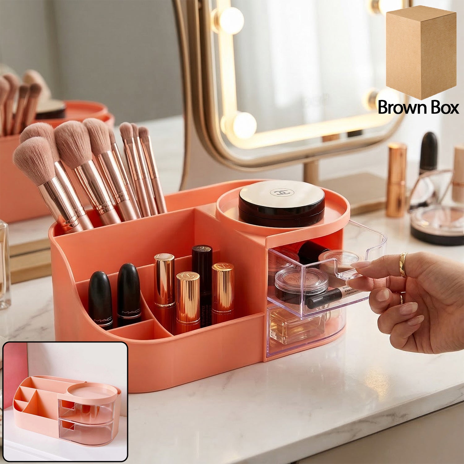 Multipurpose Makeup Organizer Storage Box (1 Pc, Pink Color)