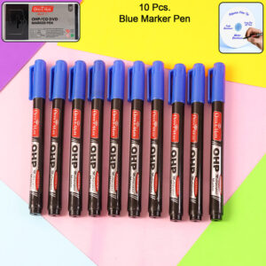 Officemate OHP/CD DVD Blue Marker Pen – 10 Pc Permanent Multi-Surface Writing Set