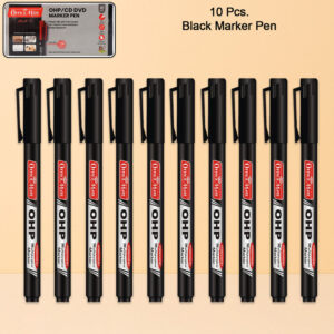 Officemate OHP/CD DVD Black Marker Pen – 10 Pc Permanent Writing Set
