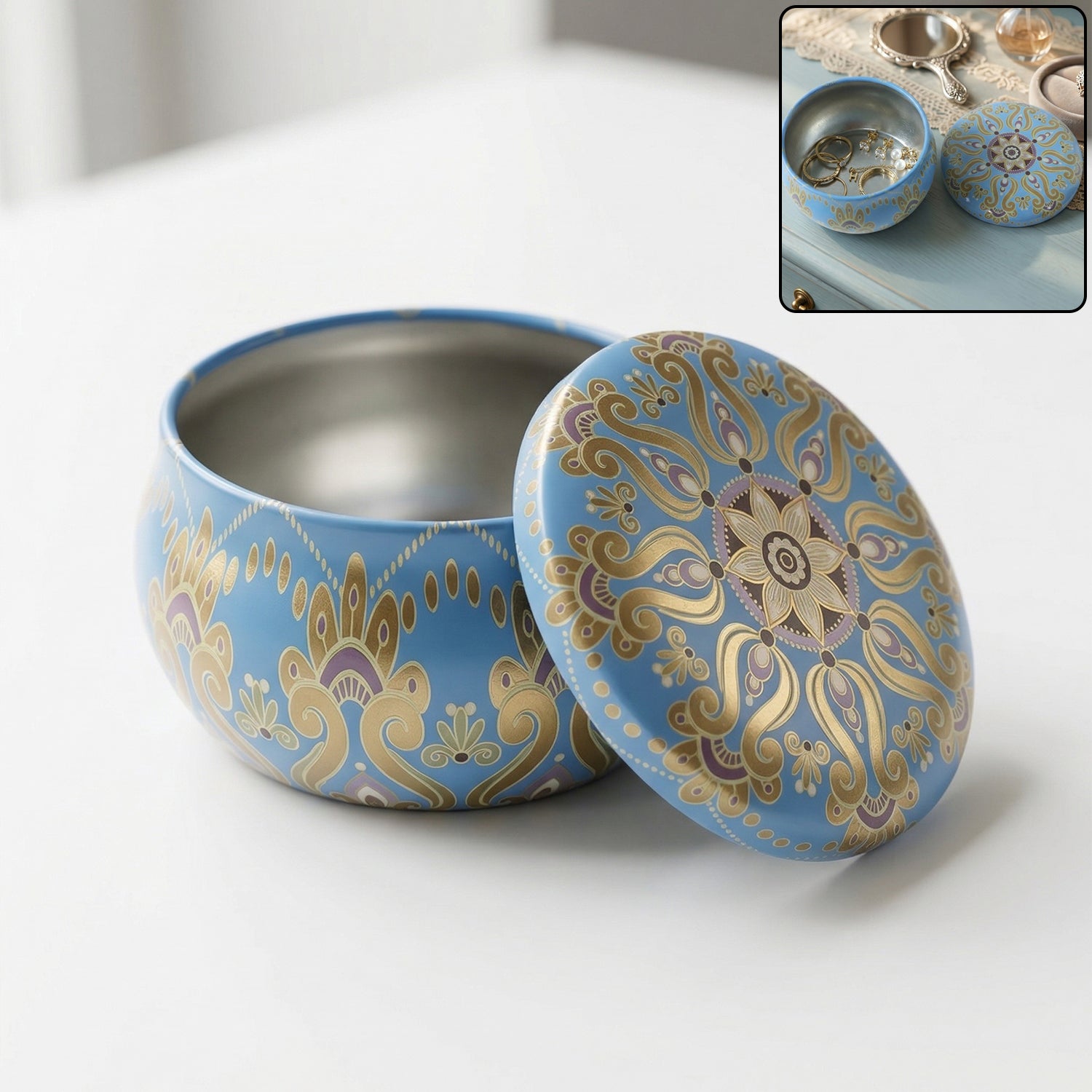Premium Decorative Mandala Printed Metal Candle Container (1 Pc)
