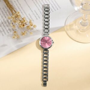 Luxury Pink Dial Women’s Silver Bracelet Analog Watch with Elegant Designer Chain Strap