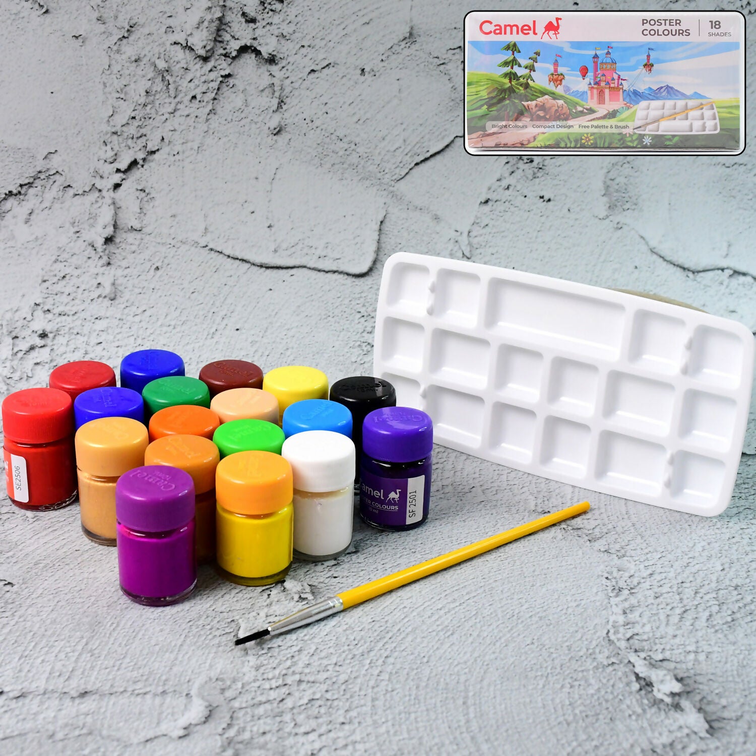 Camel Poster Colours 18 Assorted Shades with Free Palette & Brush (10 ml Each)