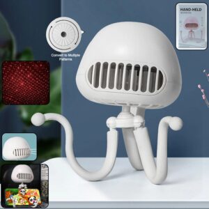 Handheld Mini Fan with LED Star Projector Flexible Tripod Stand (1 Pc)