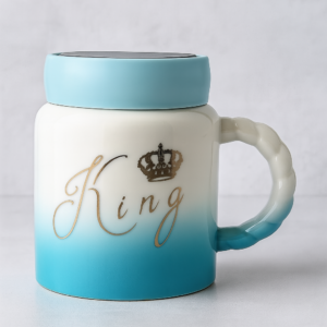 Blue Gradient Ceramic King Mug with Lid – Gift for Men & Boys
