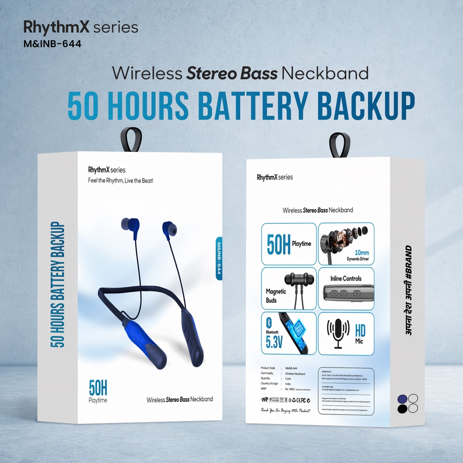 RhythmX Series Wireless Stereo Bass Neckband Earphones, Neck band (1 Pc)