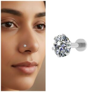 silver plated AD Nosepin stud Gold Flat Back