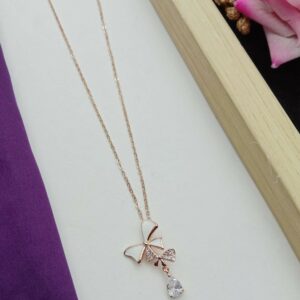 Rose Gold Layered Ribbon Pendant And Chain