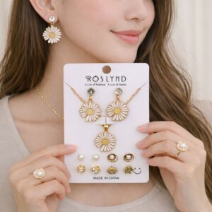 Premium Gold Plated Leaf Pearl Drop Earrings for Women & Girls (Combo set of 6)