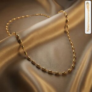 Elegant Gold-Tone Oval Bead Necklace Chain for Women (1 Pc)