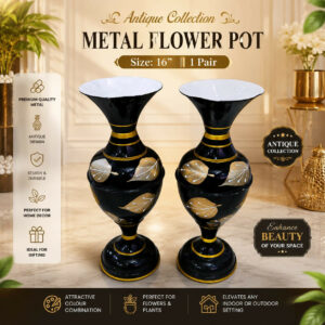 16 Inch Antique Metal Flower Pot Pair for Home Decor & Gifting (2 Pc)