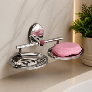 Wall Mounted Stainless Steel Double Soap Dish Holder Bathroom Soap Tray Stand