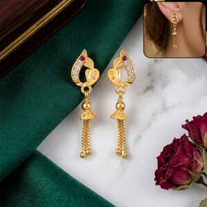 Elegant Leaf Design Gold Finish Chain Drop Earrings for Women (1 Pair)