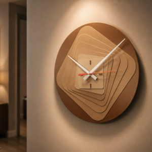 Modern 7 Layer Wooden Wall Clock | Silent Sweep Quartz Clock for Living Room, Bedroom & Office Decor