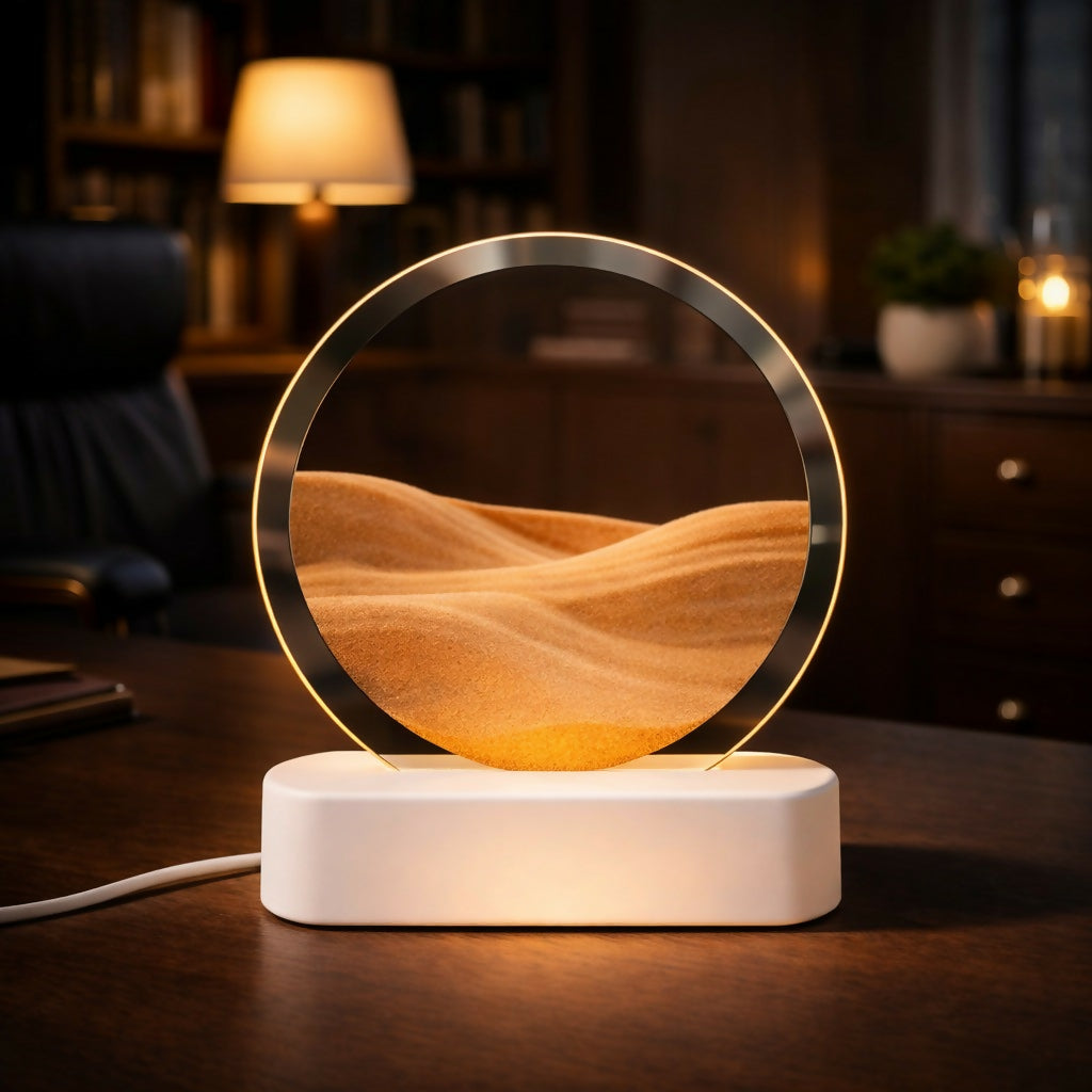 Orange Moving Sand Art LED Lamp Round Decorative Desk Night Light