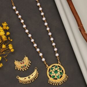 Romantic Gold Ruby Green Mina Work Crystal Heart Necklace Set