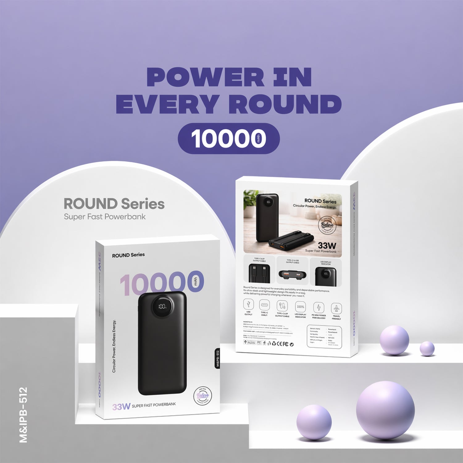 Round Series 10000mAh Super Fast Charging Power Bank, Powerbank (1 Pc, 33W)