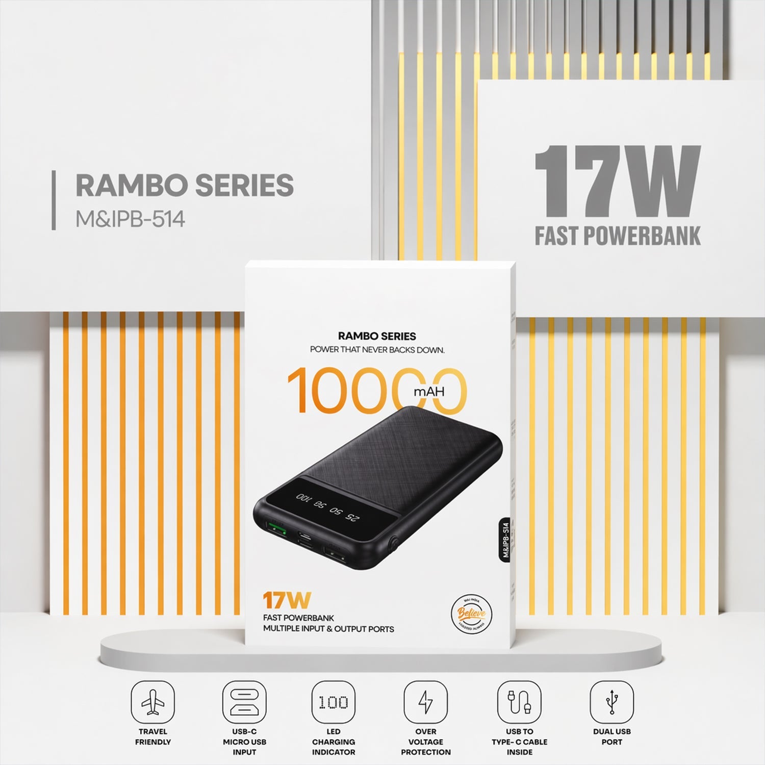 Rambo Series 10000mAh Fast Charging Power Bank, Powerbank (1 Pc, 17W)