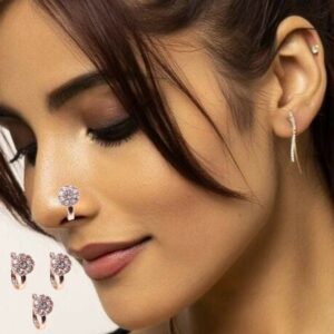 Rose Gold Pink/White CZ Floral Non-Pierced Clip-On Nose Pin Combo Pack of 3