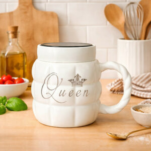 Queen Printed Ceramic Mug with Lid Mirror Stylish Coffee Cup