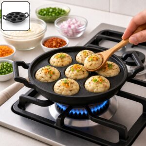Premium Cast Iron 7 Cavity Appam Pan Paniyaram Maker with Dual Handles