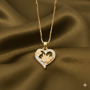 Gold Plated AD Heart Butterfly & Lotus Pendant Necklace For women and girls