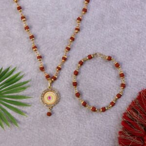 Rudraksha Gold Necklace & Bracelet Set with Designer Pendant