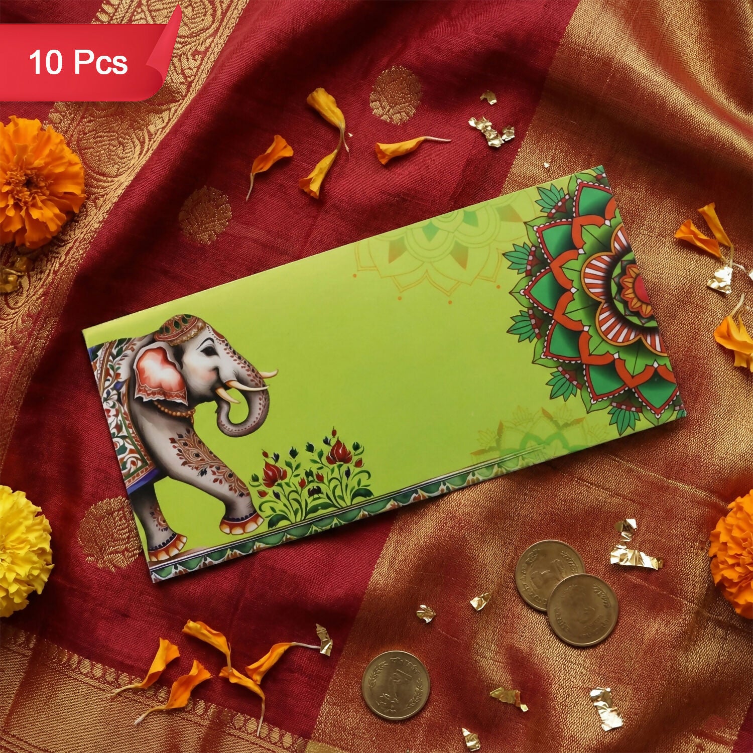 Decorative A4 Size Gift & Money Envelopes with Elephant & Mandala Design – Pack of 10 Pcs