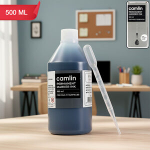 Camlin Permanent Marker Ink – Black 500 ml Refill with Free Dropper