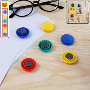 Officemate Plasty Magnetic Symbols – Multicolour Round Magnets (Set of 6)