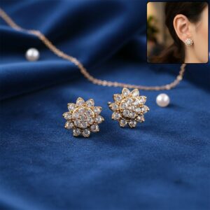 Elegant Floral CZ Stud Earrings with Gold Tone Finish for Daily & Party Wear Women