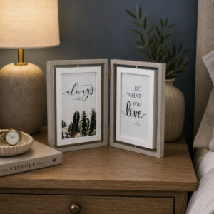 Wooden Double Photo Frame Foldable Tabletop 5x7 Picture Display
