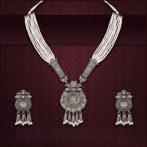 Classic Silver Necklace with Pearl Dangling Earrings for Weddings and Cultural Events