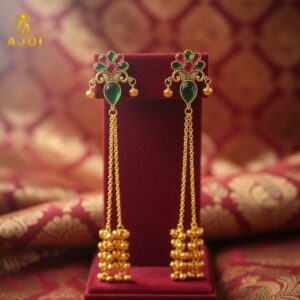 Kashmiri Style Gold Plated Floral Long Latkan Earrings For Women And Girls