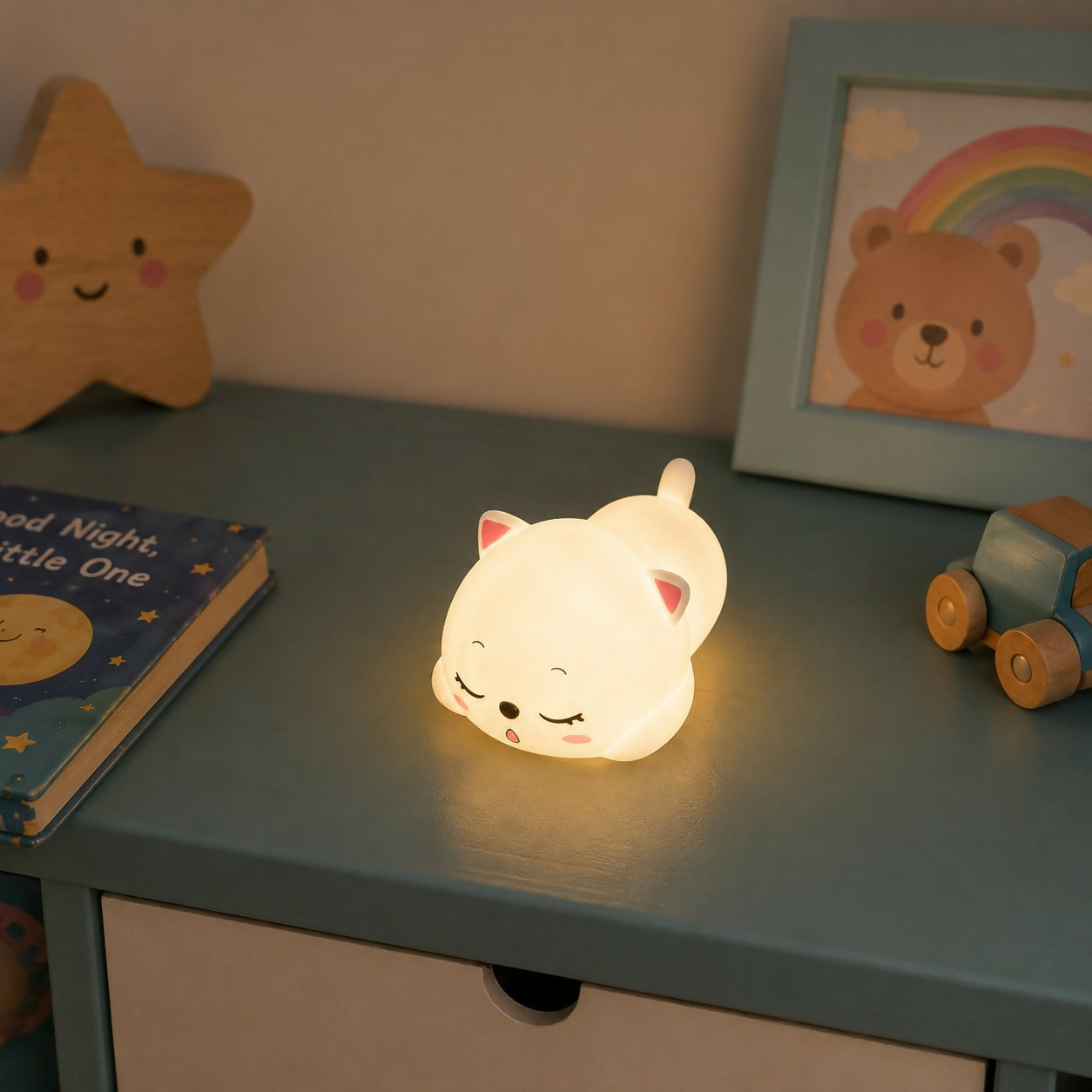 Cute Sleeping Cat Silicone Night Lamp for Kids Bedroom Decor