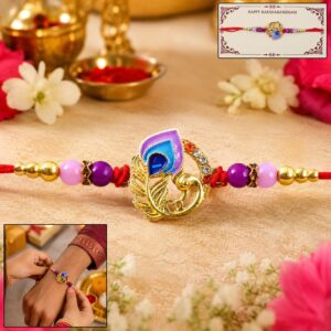 Curved Peacock Purple Blue Designer Rakhi