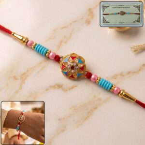 Designer Floral Stone Rakhi with Colorful Beads (1 Pc)