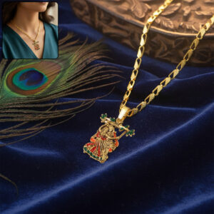Radha Krishna Devotional Pendant with Designer Chain