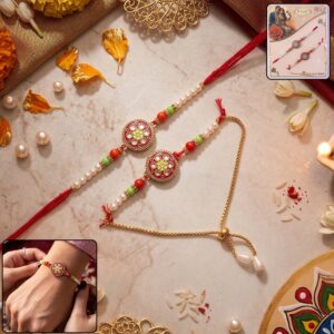 Designer Pearl Rakhi with Floral Stone Work (1 Pc)