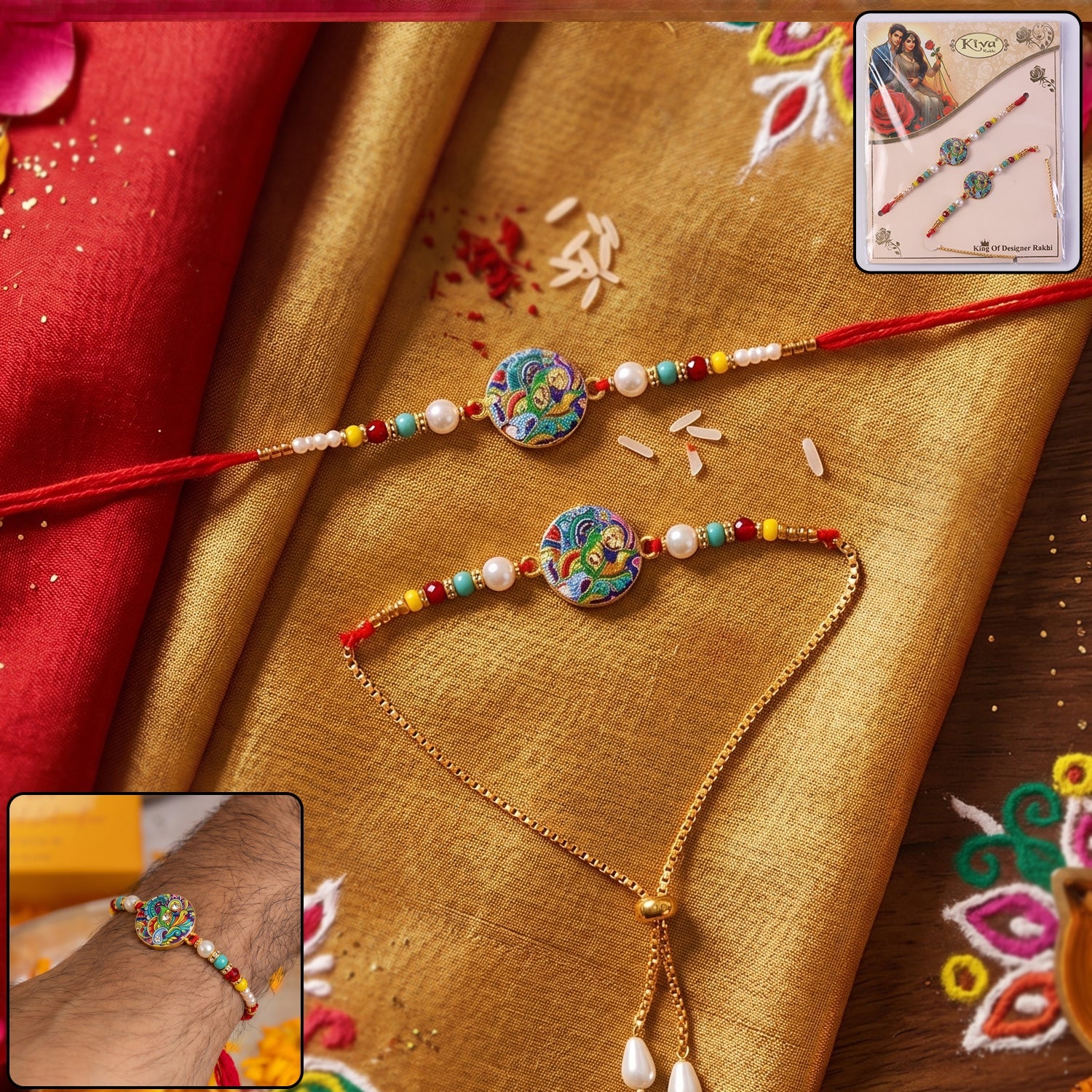 Multicolor Paisley Designer Rakhi with Pearl Beads (1 Pc)