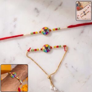 Traditional Cow Motif Designer Rakhi with Colorful Beads (1 Pc)