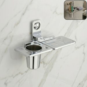 Premium Stainless Steel Wall Mounted Soap and Toothbrush Holder with Multi-Function Shelf