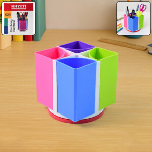Khyati Revolving Rainbow Pen Stand – Multi-Color Rotating Desk 4 Compartments