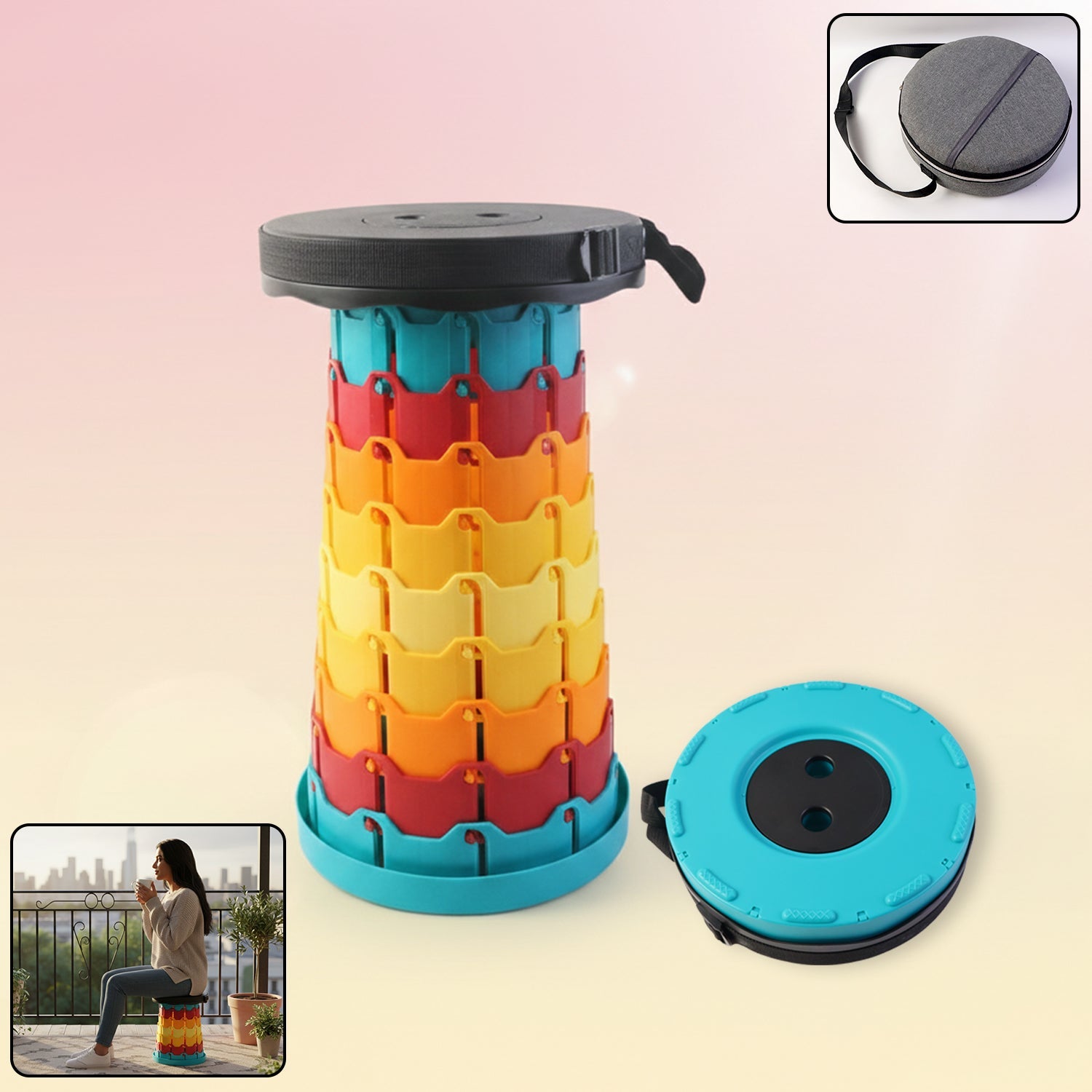 Collapsible Stool with Handle for Portable Seating (44x25.5 cm)