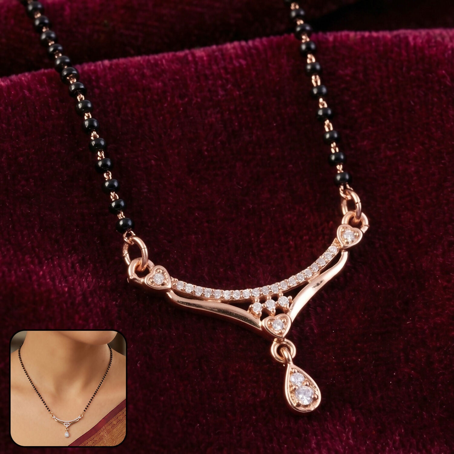 Classic Drop Pendant Mangalsutra with Curved Stone Bar