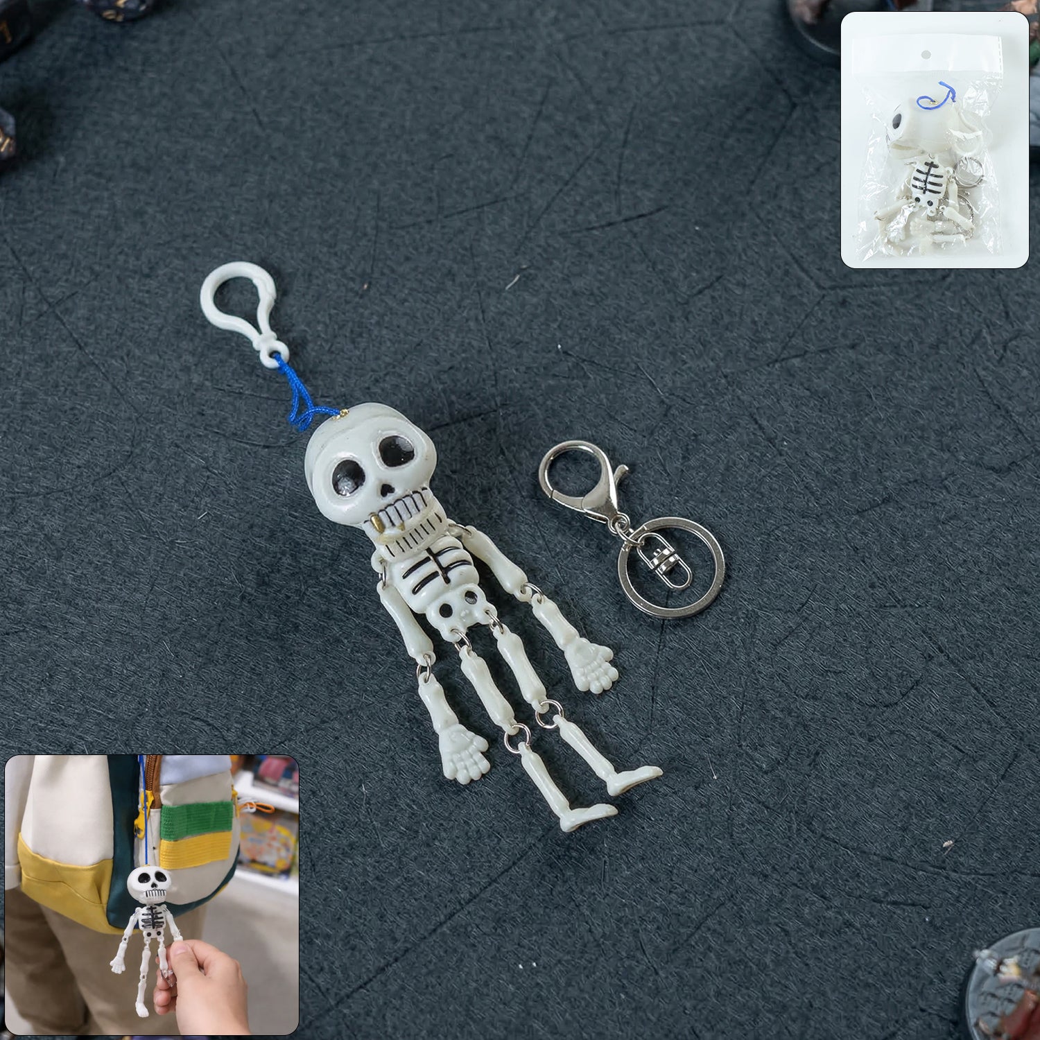 Skeleton Doll Keychain with Metal Keychain Hook (2 Pc)