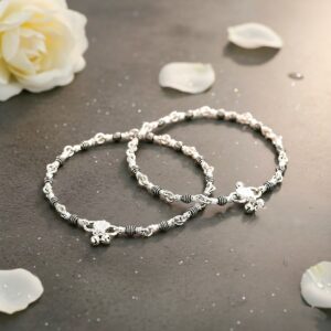 Silver Anklets - Black Beads & Heart Charm,anklet