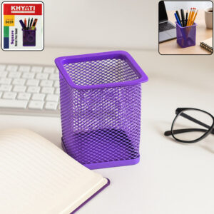 Khyati Square Metal Pen Stand – Sturdy Mesh Pencil Holder Desk, Office & Study Table