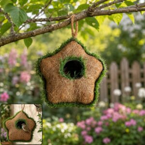Handmade Coir Star-Shaped Bird House for Outdoor & Garden