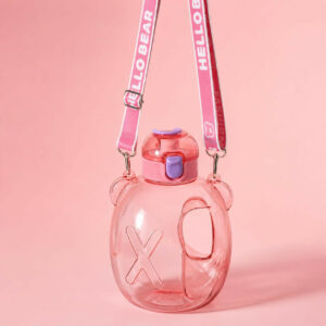Kids Bear Shape Water Bottle with Straw & Adjustable Sling Strap
