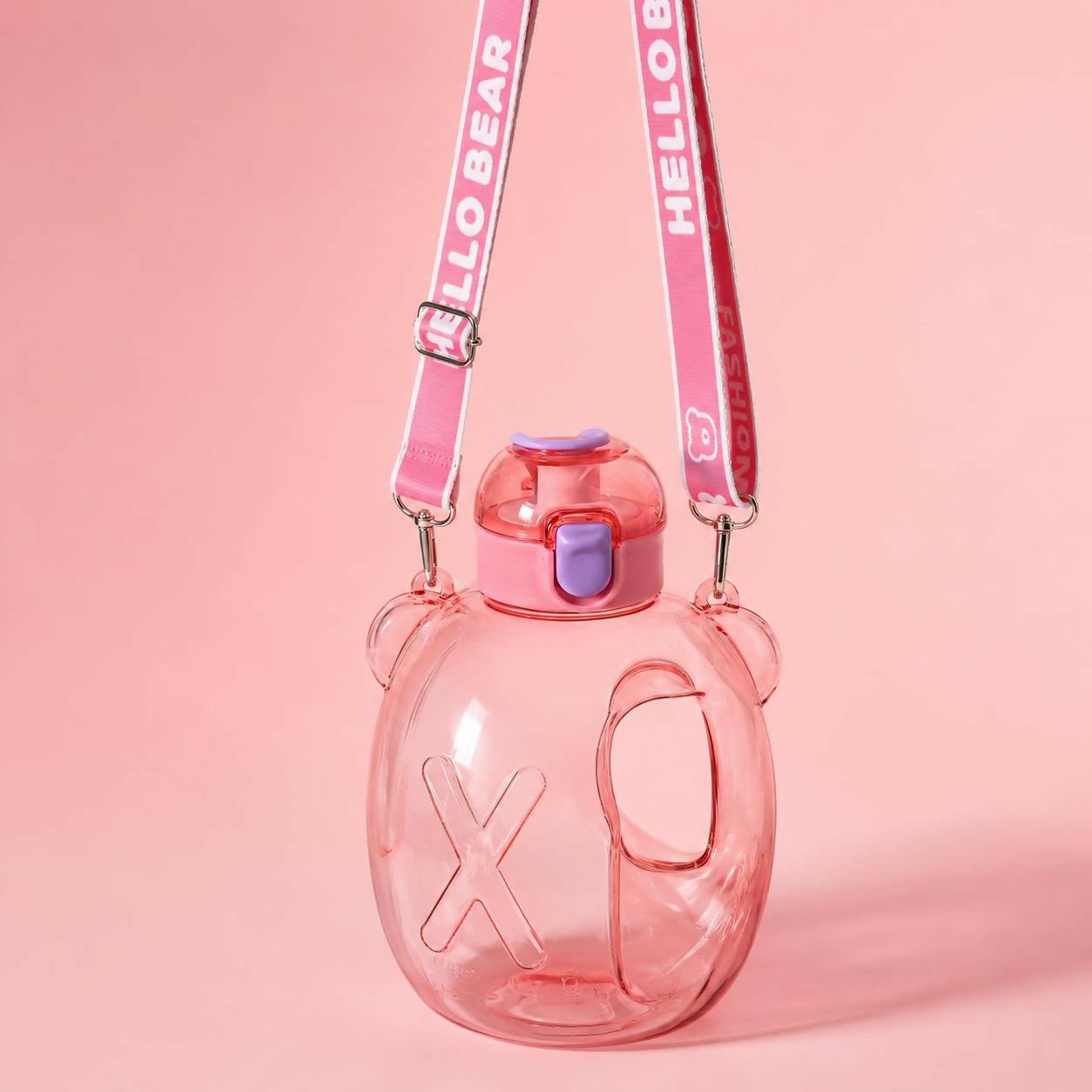 Kids Bear Shape Water Bottle with Straw & Adjustable Sling Strap